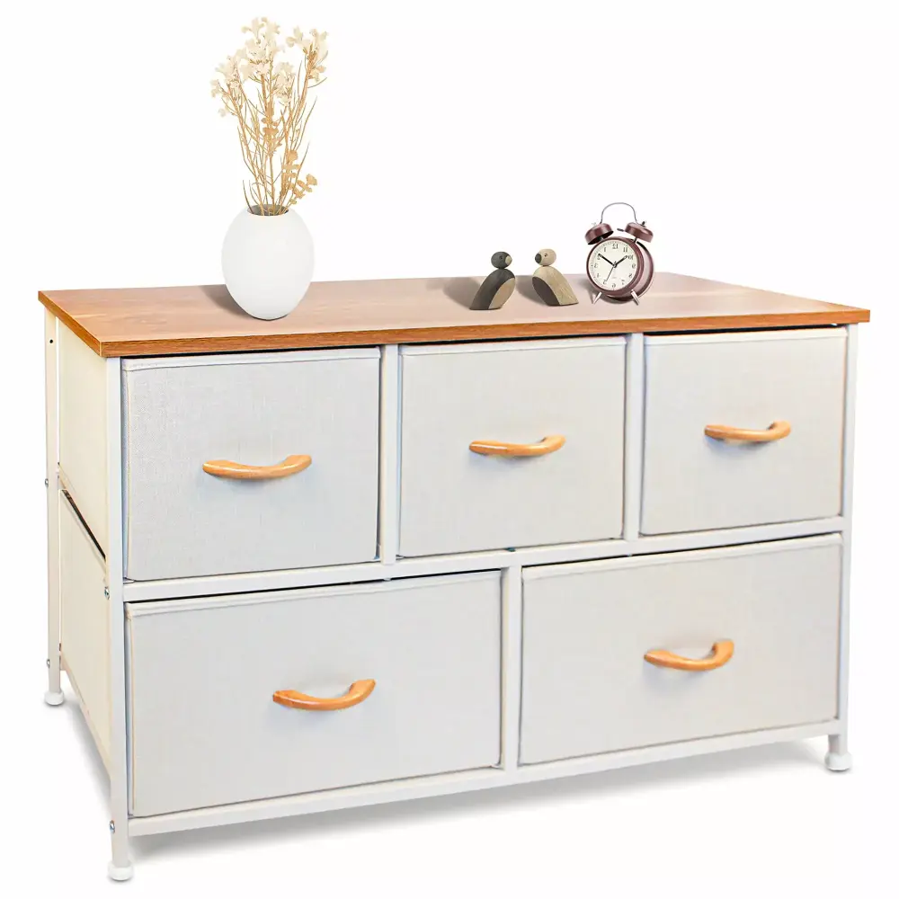Bigroof 5 Drawer Storage Dresser - Arranger Unit with Steel Frame and Wood Top for Bedroom, Hallway