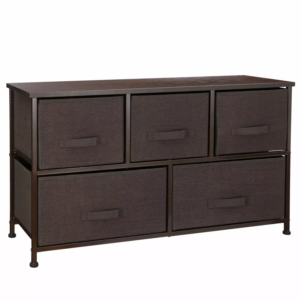 ZENY 39 L 5 Drawers Metal Frame Dresser Storage Tower in Brown