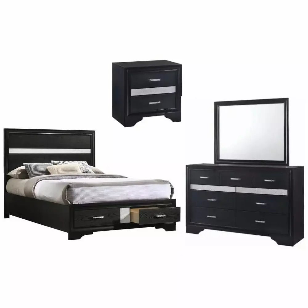 Home Square 4-Piece Set with Full Storage Bed Nightstand Dresser & Mirror - Space Saving Furniture
