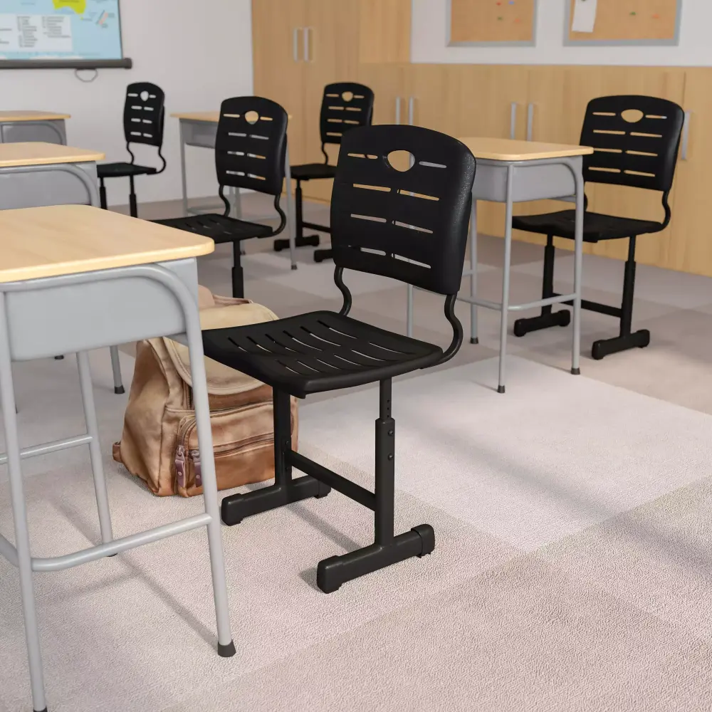 BizChair Adjustable Height Black Student Chair with Black Pedestal Frame