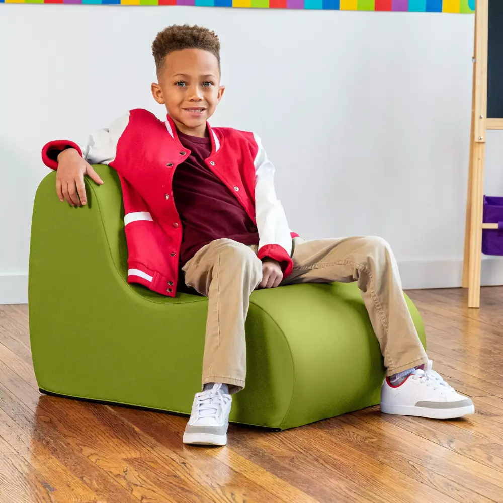 Jaxx Midtown Small Classroom Soft Foam Chair Premium Vinyl Cover Green Kids Chair
