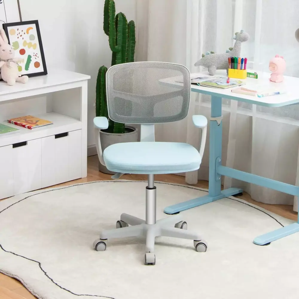 Children's Desk Chair Ergonomic Children's Task Chair with Adjustable Height Lumbar Support Swivel Mesh Seat Suitable for Children 4-12 Years Home School Blue