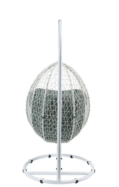 Simona Green Fabric & White Wicker Patio Swing Chair with Stand - Outdoor Relaxation