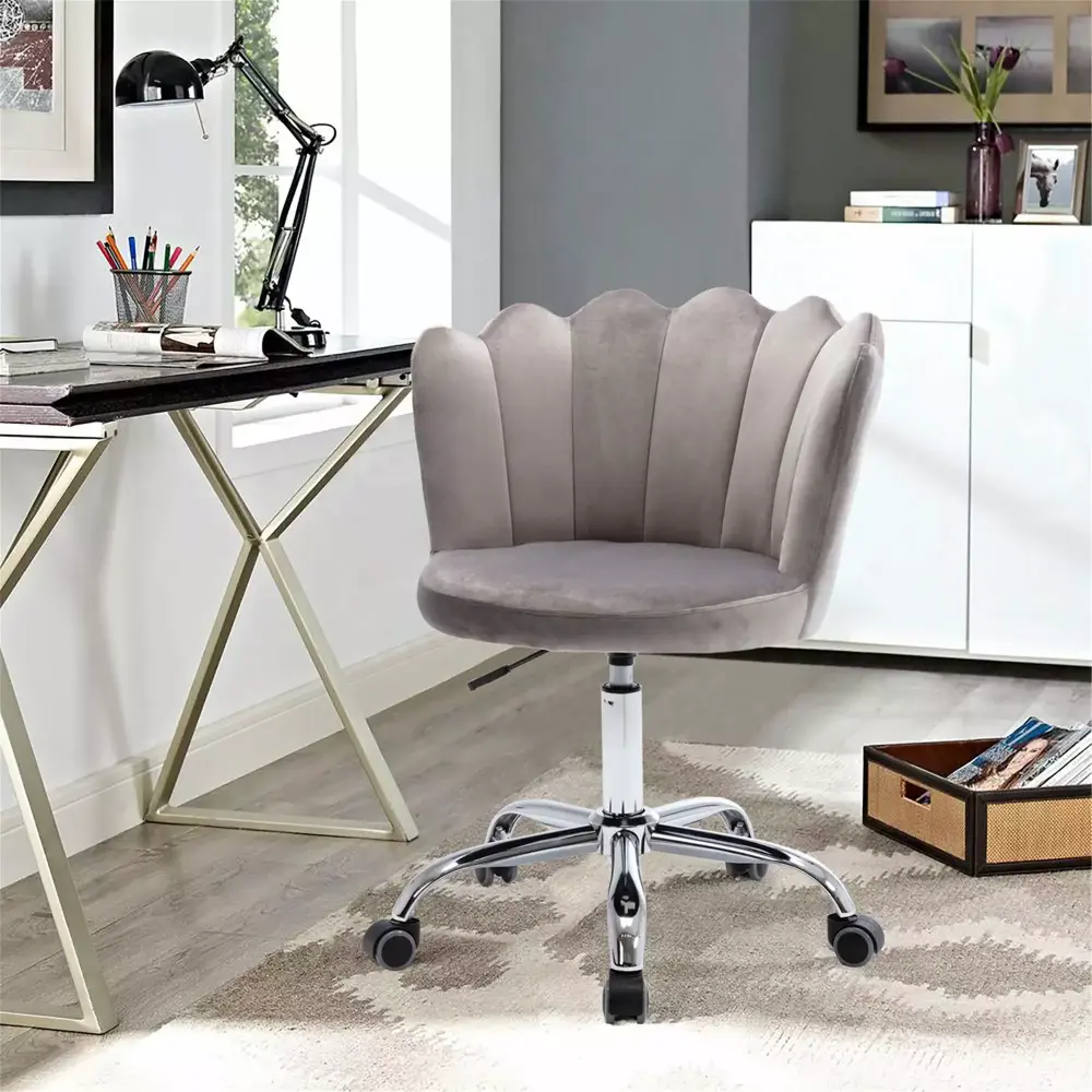 Modern Leisure Arm Chair - Velvet Swivel Shell Chair in Gray for Home Office and Living Room