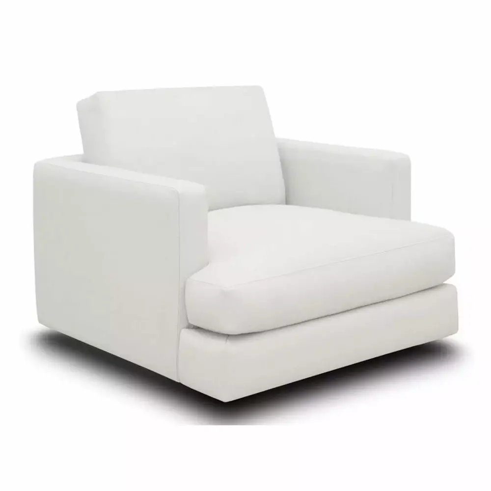 Pemberly Row Modern White Top Grain Leather Swivel Armchair