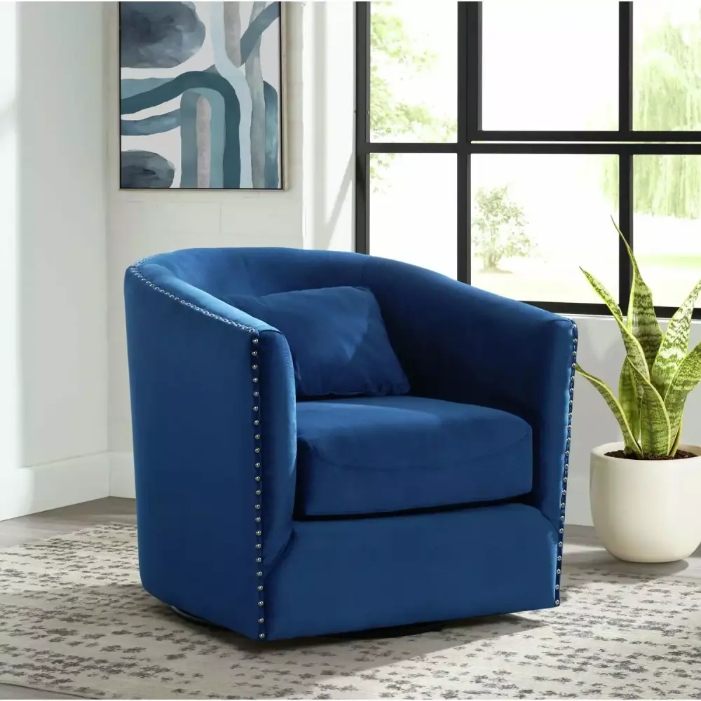 Picket Houtilize Furnishings Alba Swivel Chair in Navy
