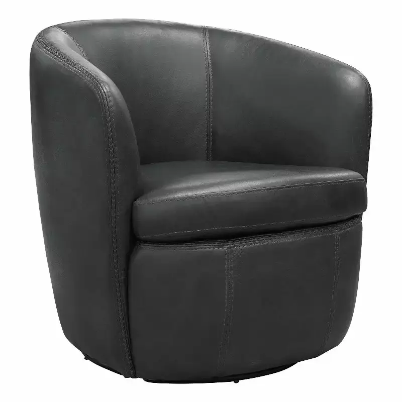 Pemberly Row Vintage Slate All Italian Leather Swivel Club Chair
