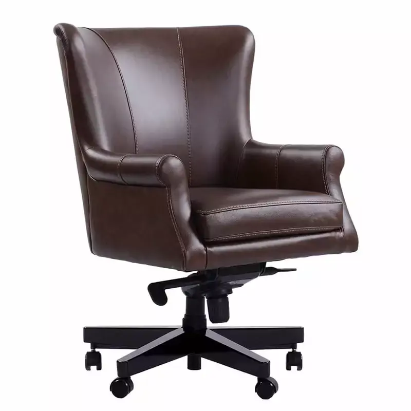 Pemberly Row Leather Swivel Desk Chair in Verona Brown Finish