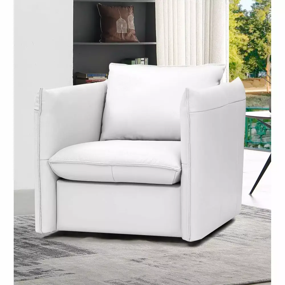 Miekor Furniture Divani Casa Tamworth Modern White Leather Swivel Lounge Chair