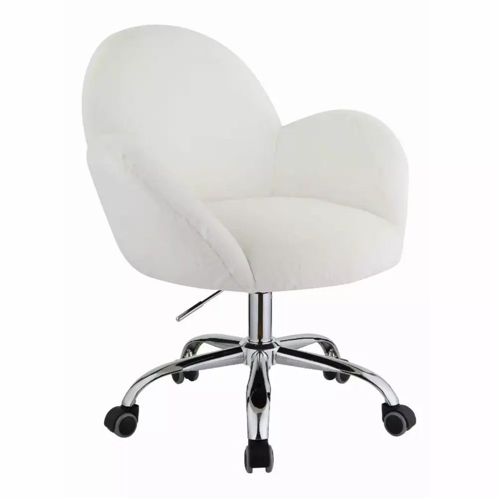 ACME Jago Fabric Upholstered Swivel Office Chair in White and Chrome