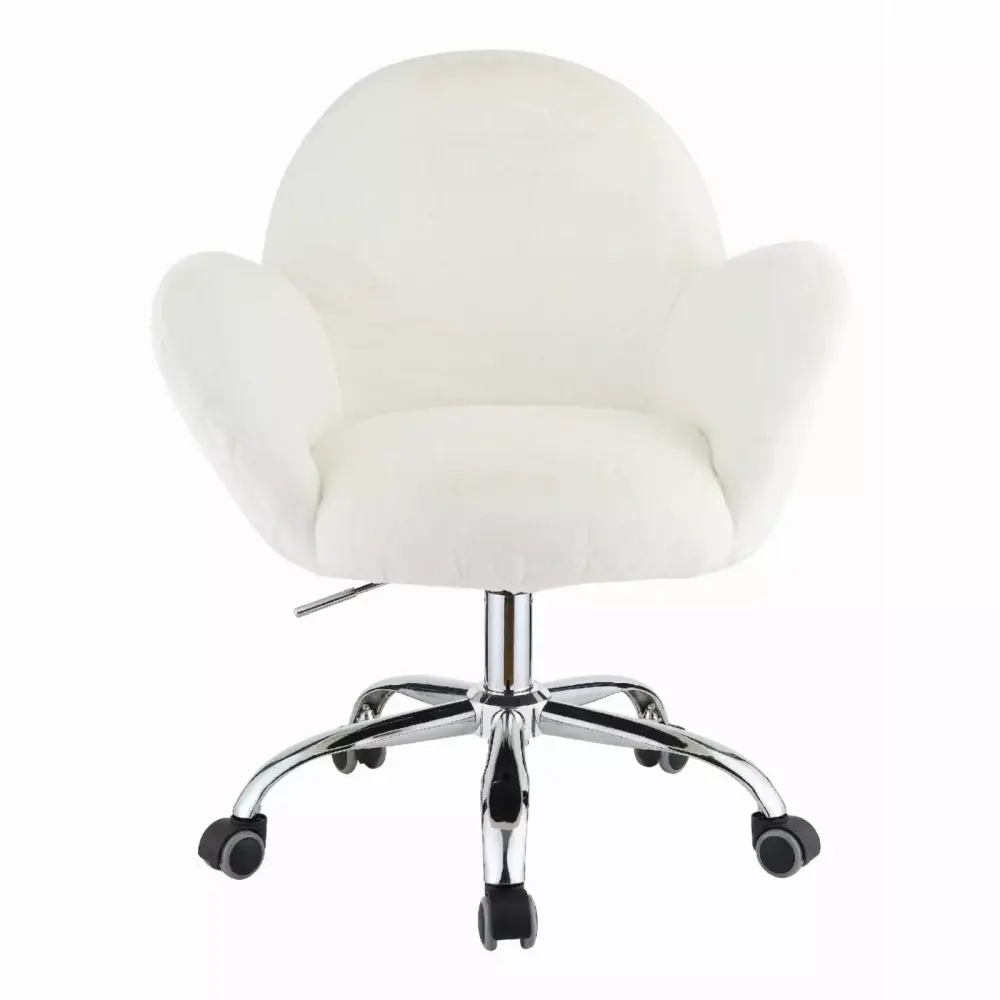 ACME Jago Fabric Upholstered Swivel Office Chair in White and Chrome