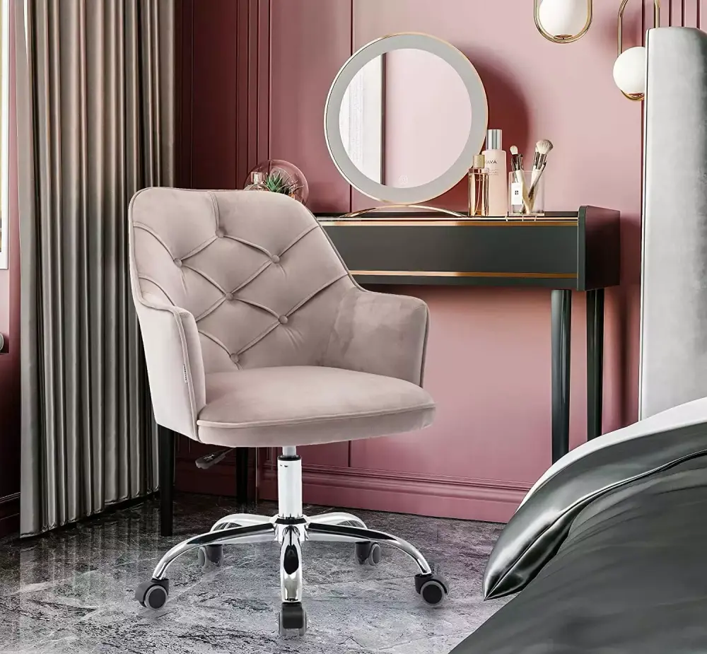Modern Velvet Swivel Office Chair with Adjustable Height and Ergonomic Design in Grey