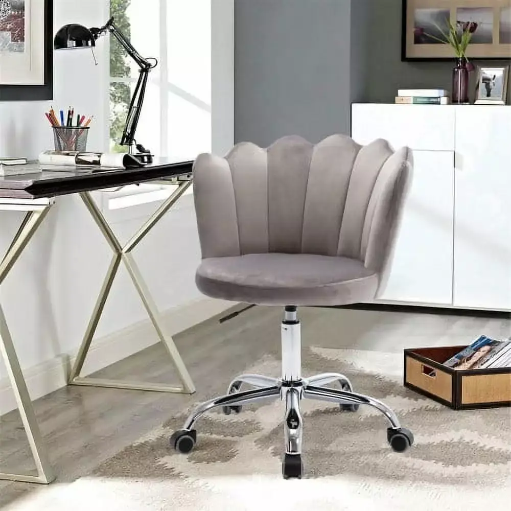Velvet Vanity Chair Desk Chair Small Home Office Makeup Adjustable Swivel Chair in Gray