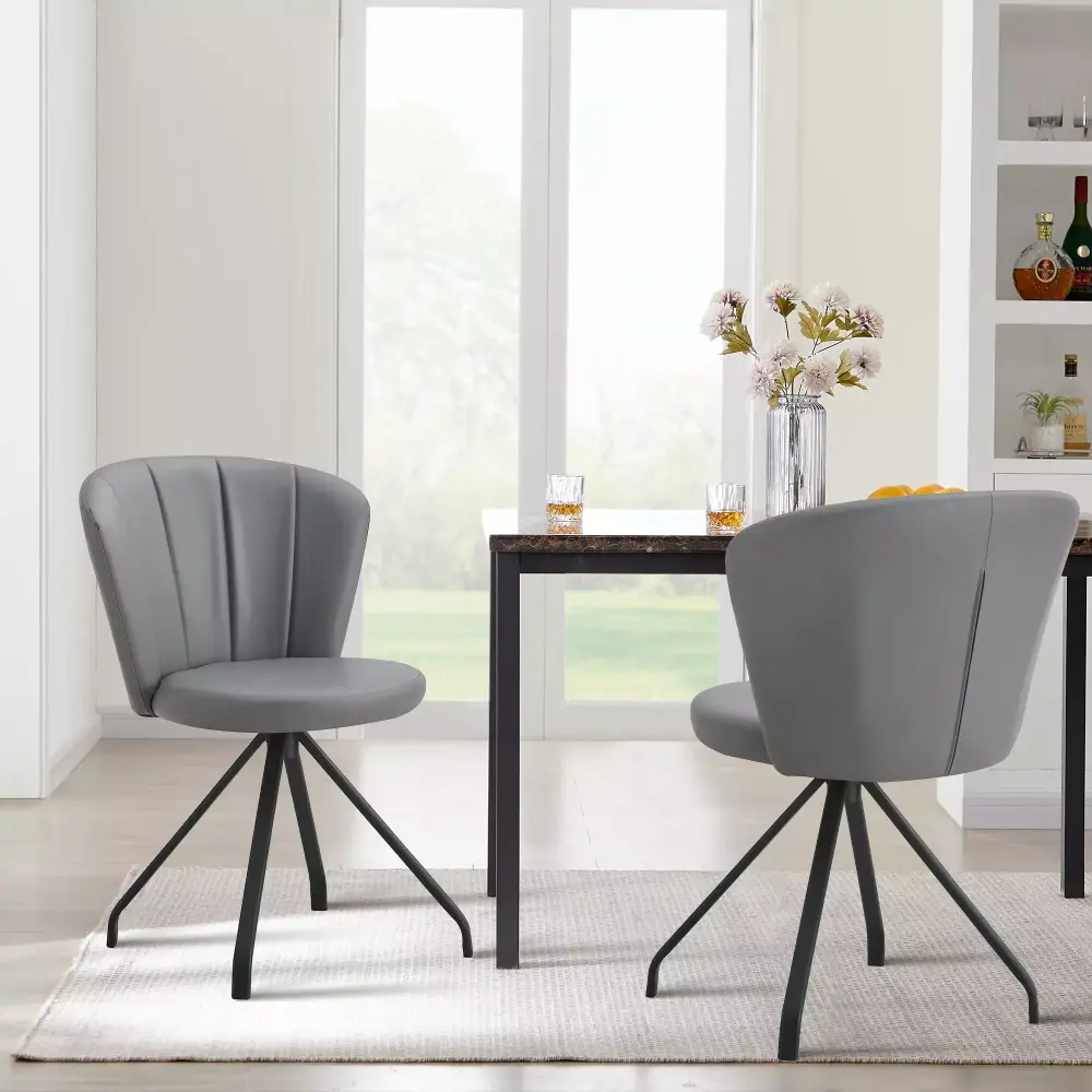 Grey 360 Degree Revolving Makeup Home Office Chair PU Dressing Chair with Ferrous Legs