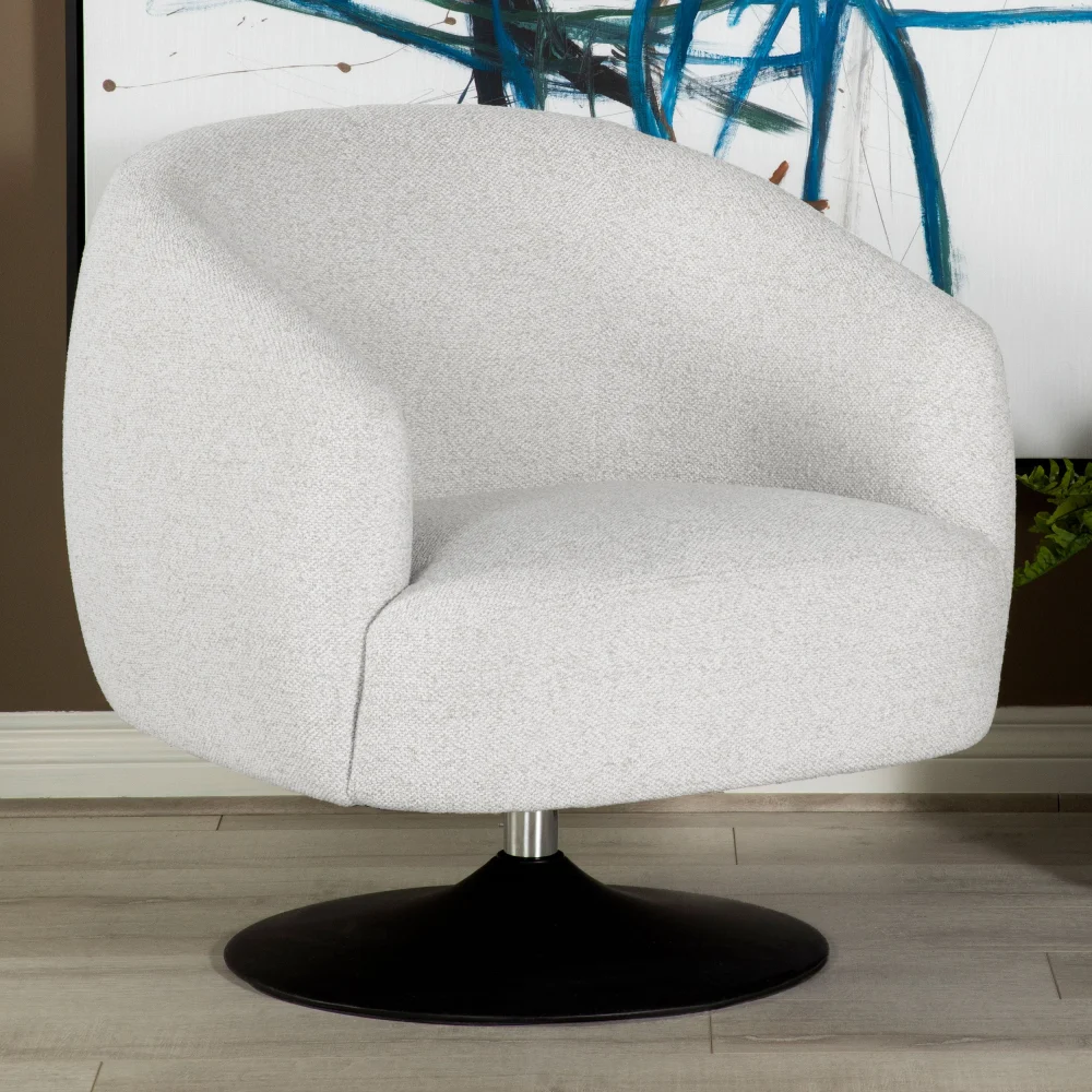 Dave Upholstered Swivel Accent Chair in Beige and Matte Black for Modern Homes