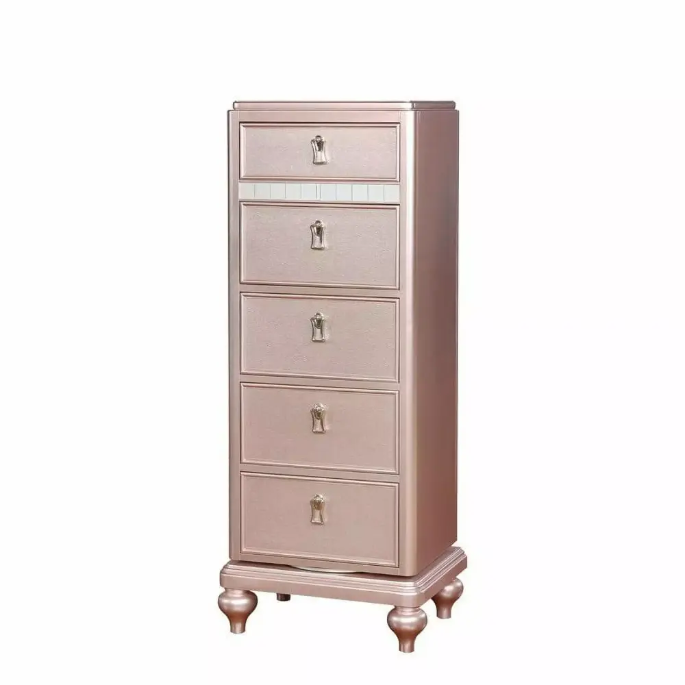 Bowery Hill Contemporary Wood Swivel Chest with Mirror in Rose Gold - Modern Bedroom Storage