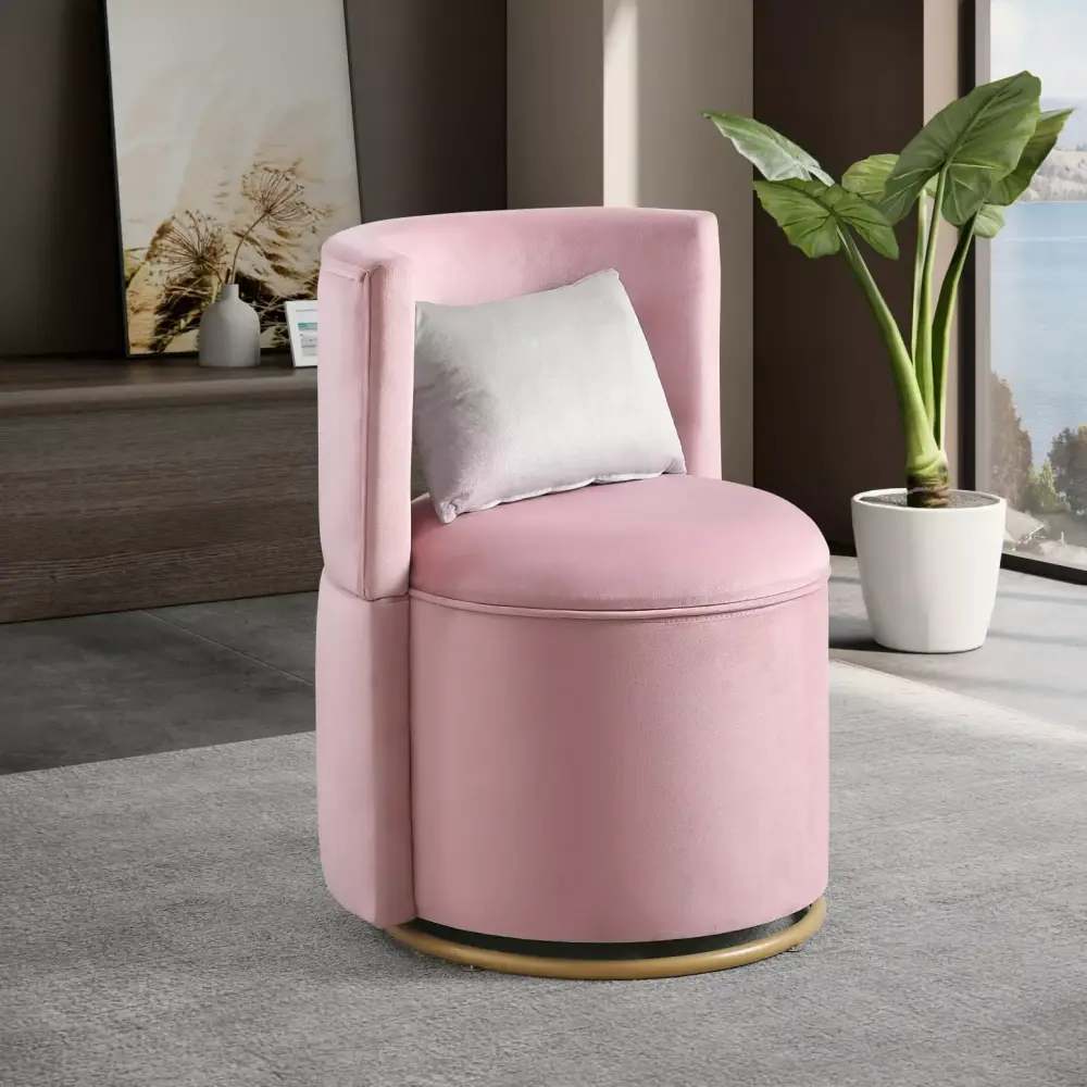 360 Swivel Bedroom Lounge Chair with Storage Function Pink Velvet Fabric Metal Base 220lb Capacity