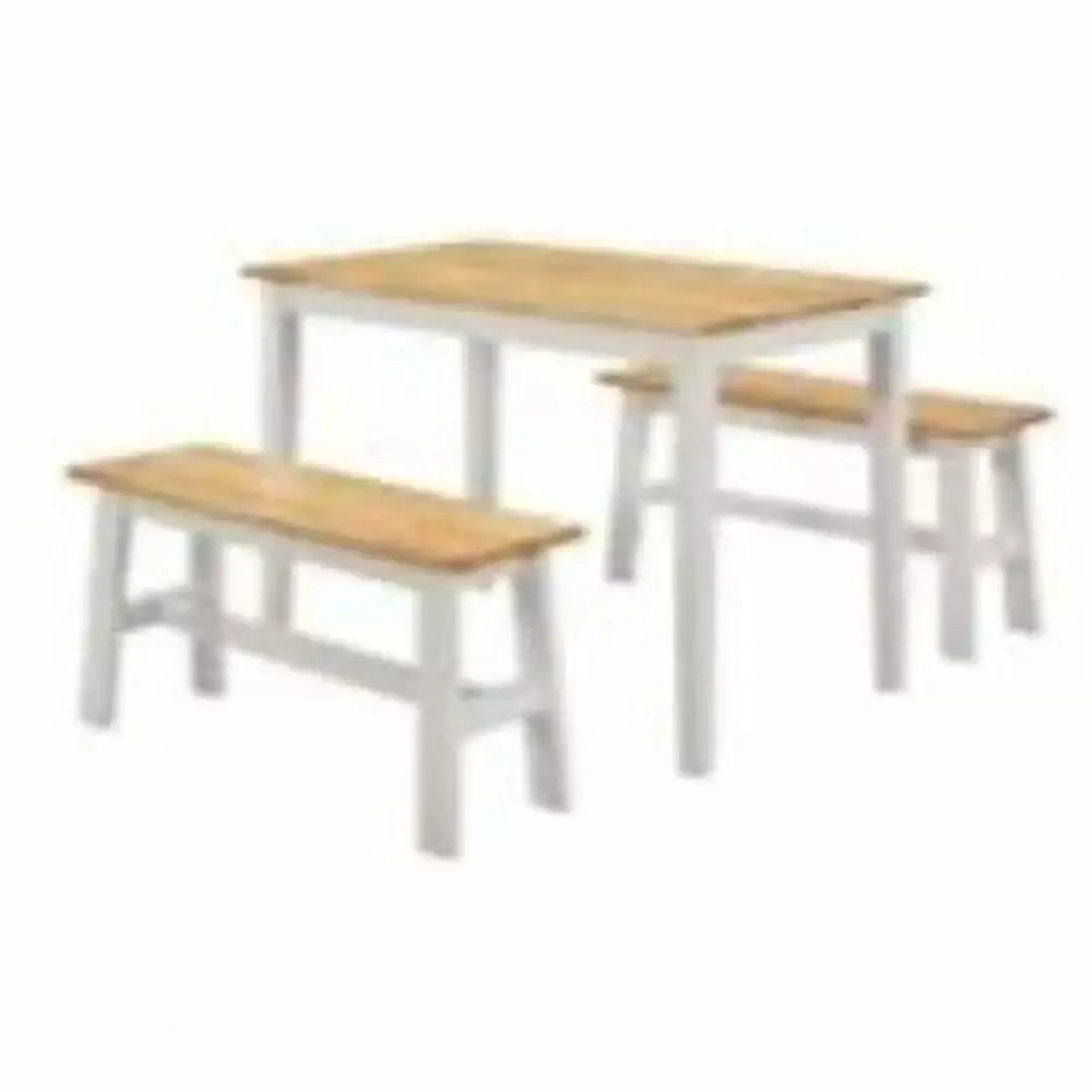 4D Concepts New York Table with 2 Benches in Natural and Gray Finish