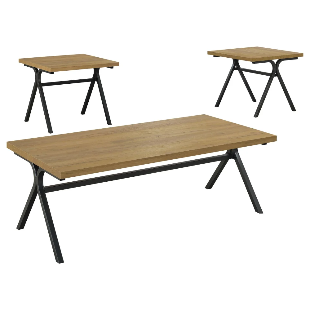 Colmar 3-Piece Trestle Occasional Table Set Golden Oak Gunmetal
