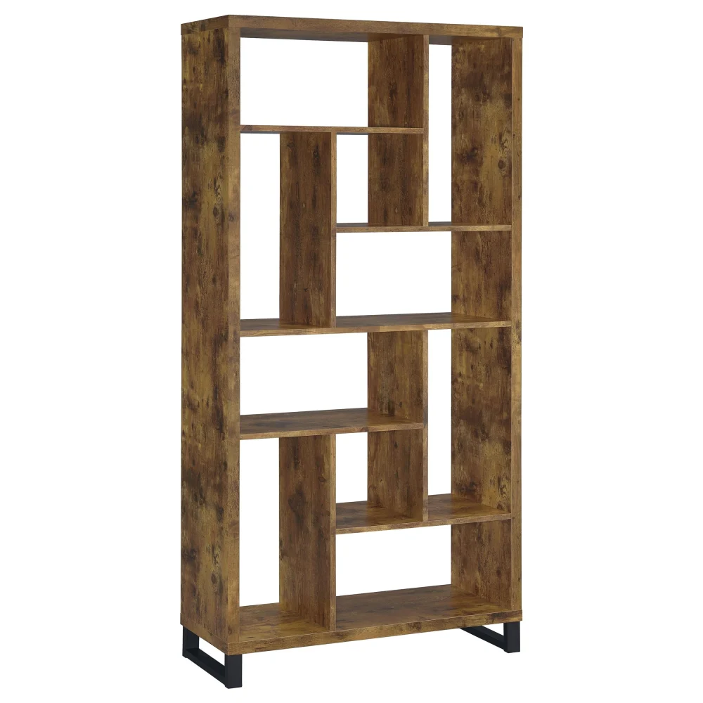Delwin 10-Shelf Bookcase in Antique Nutmeg for Spacious Storage