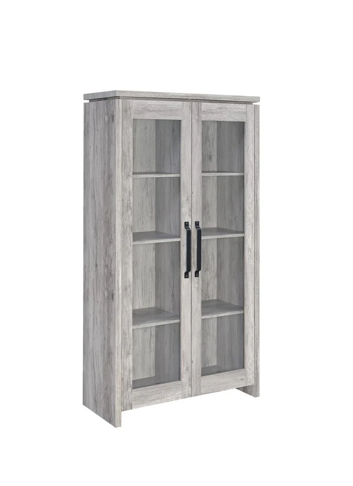 Alejo 2-Door Tall Cabinet in Grey Driftwood for Modern Storage Solutions