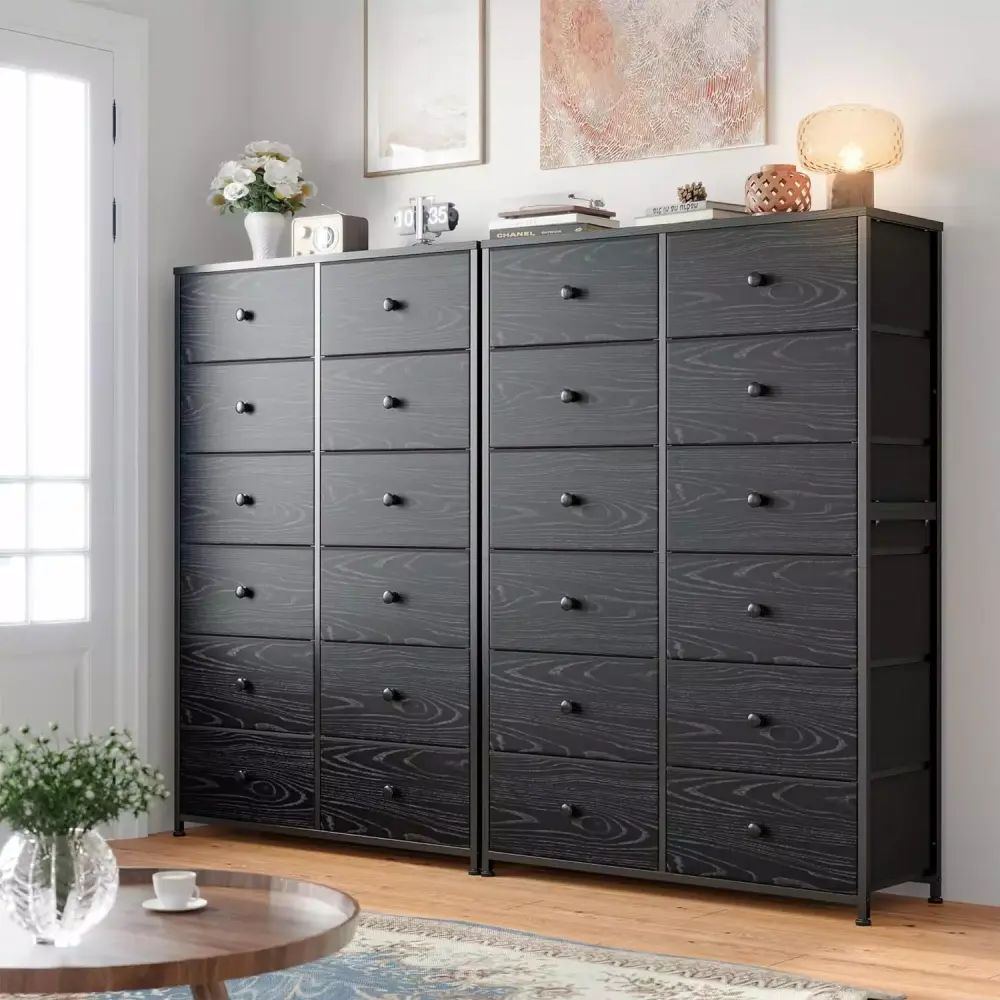 Black Dresser for Bedroom with 12 Drawers Tall Dressers Chest of Drawers Wooden Top Metal Frame