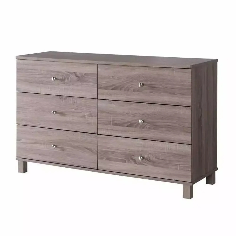 47.25 Inch 6 Drawer Dresser with Straight Legs Taupe Brown Finish