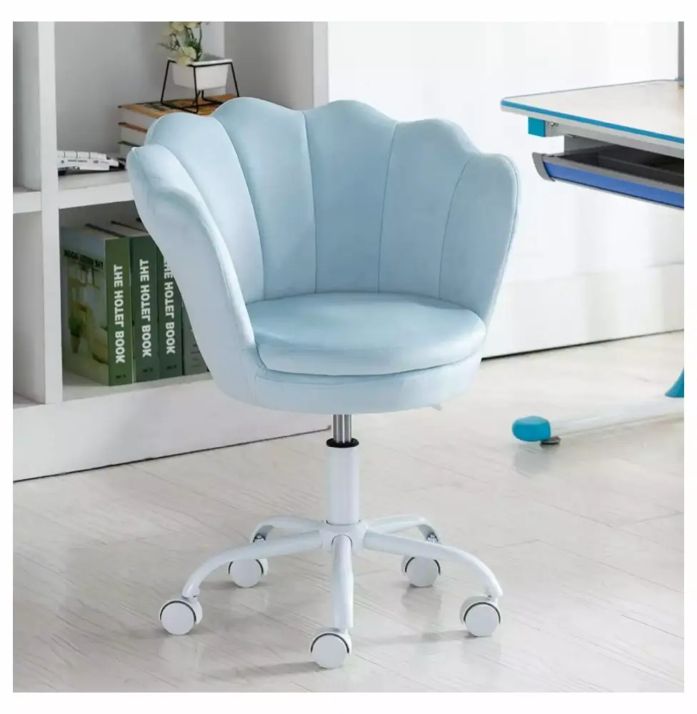 Cute Kids Desk Chair Velvet Adjustable Swivel Task Chair Light Blue Girls Study Chair