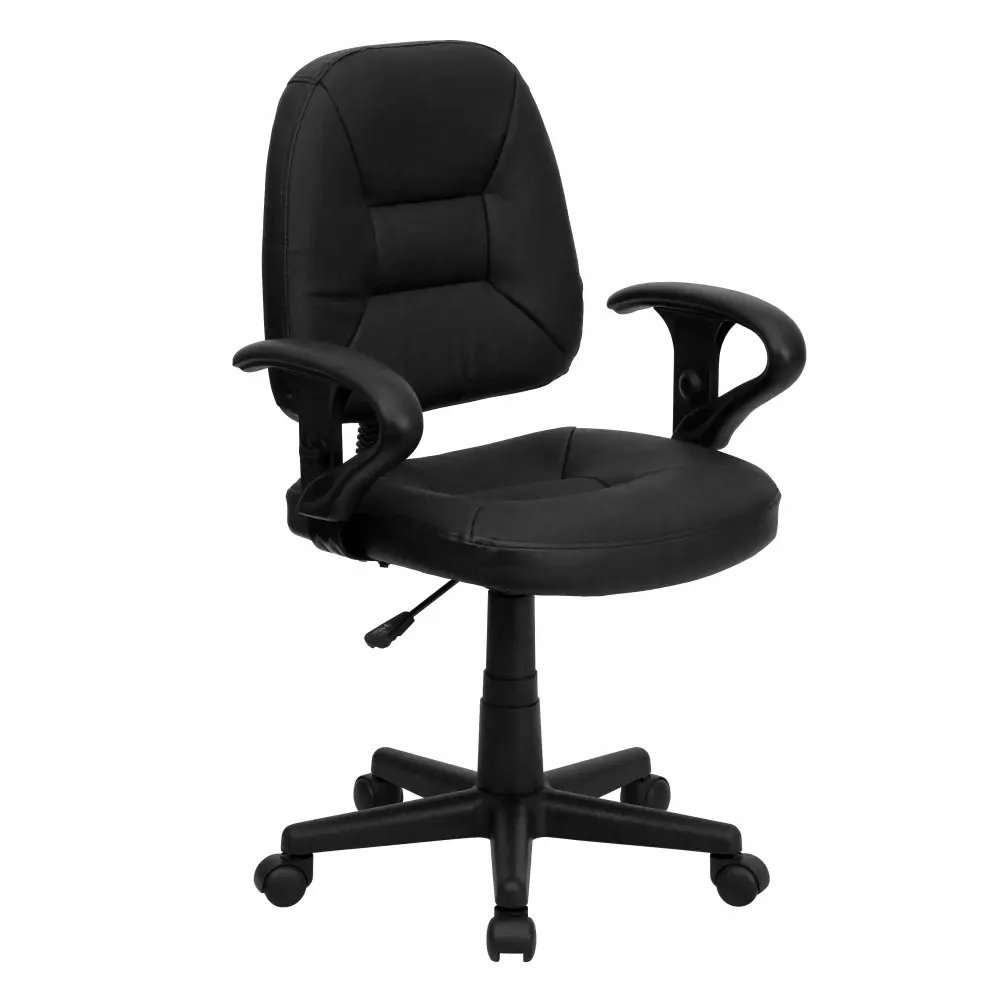 A Line Furniture Ranlor Black Leather Ergonomic Swivel Office Chair with Adjustable Arms
