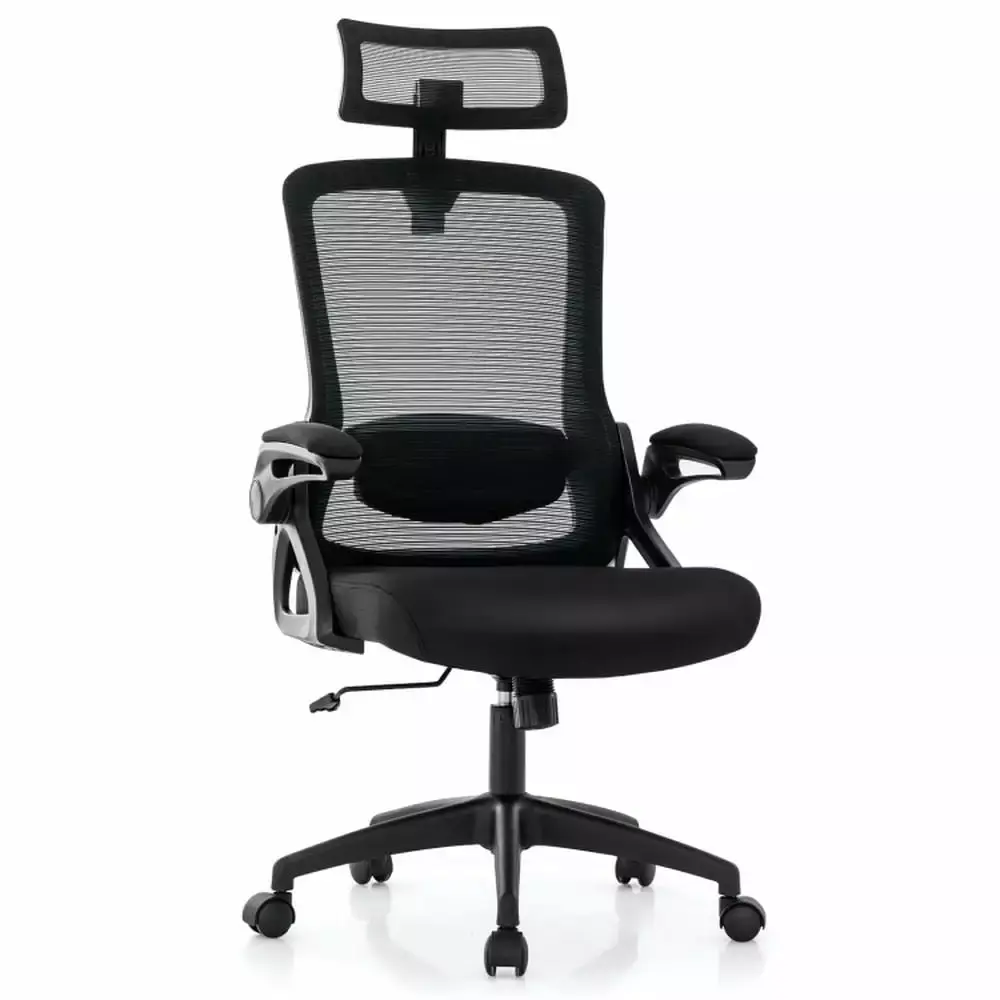 Adjustable Swivel Task Chair with Lumbar Support for Home Office in Black