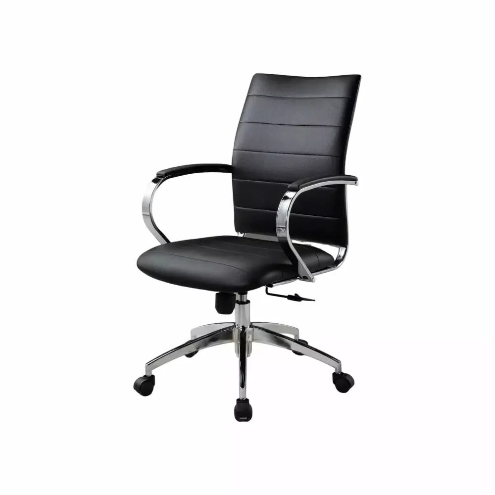 Benjara BM304681 27 in. Zoha Black Faux Leather Adjustable Swivel Office Chair with Chrome Base