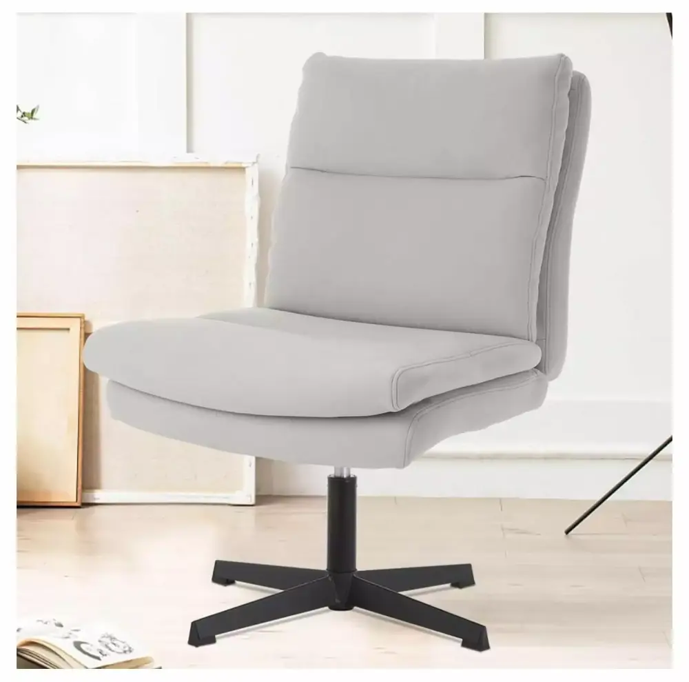 BULYAXIA Armless Home Office Desk Chair No Wheels Double Padded Ergonomic Vanity Chair Light Grey