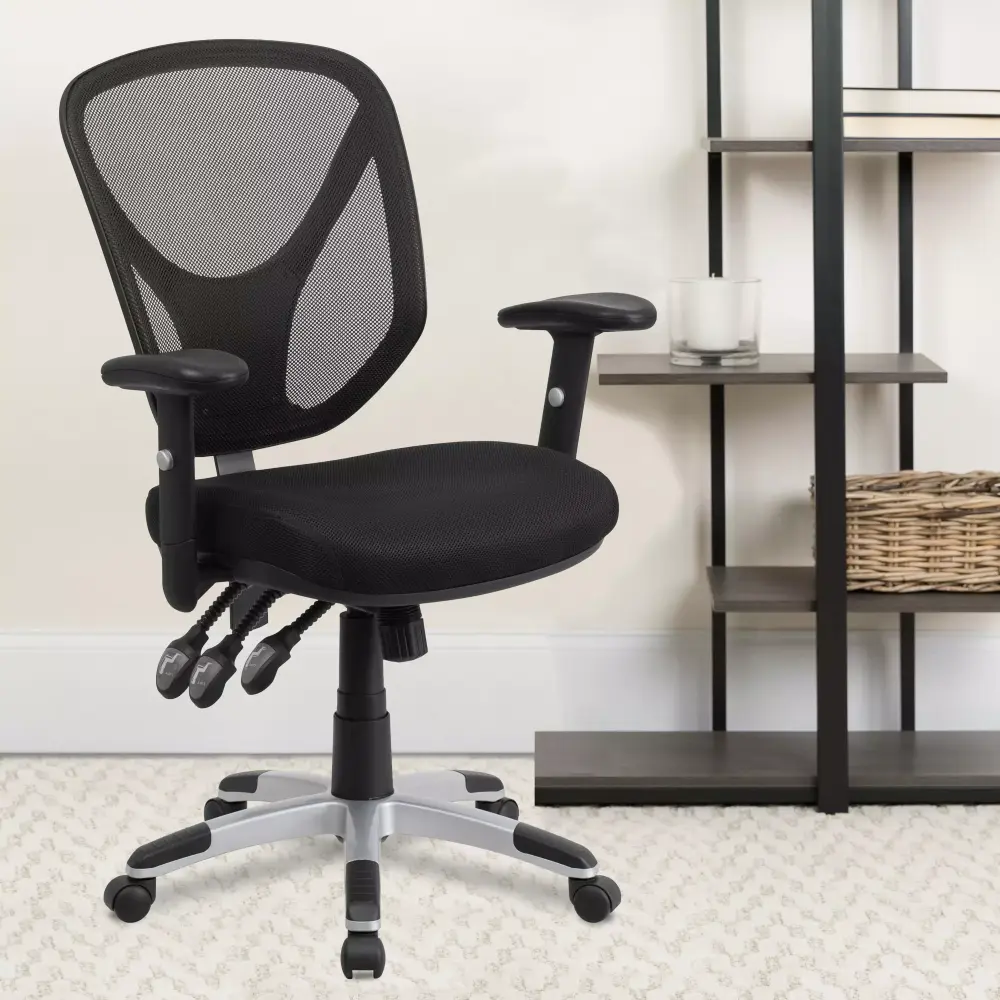Emma Oliver Mid Back Black Mesh Multifunction Swivel Ergonomic Task Office Chair Arms