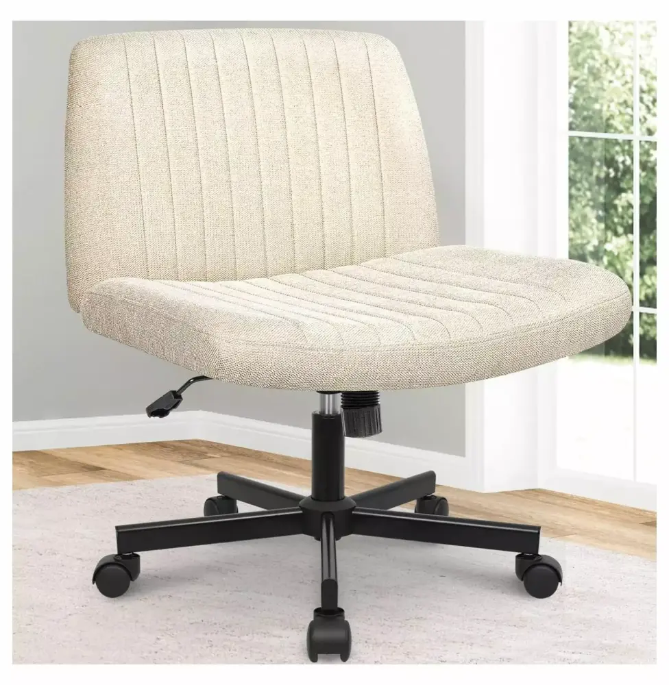 Jia Ma Sha Criss Cross Chair Armless Legged Office Desk Chair Swivel Modern Ergonomic Fabric Adjustable Computer Task Chair for Home Office Beige