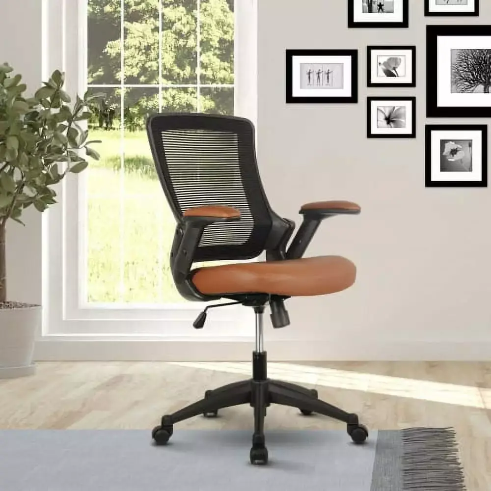Wulawindy Mid Back Mesh Task Office Chair with Height Adjustable Arms Brown