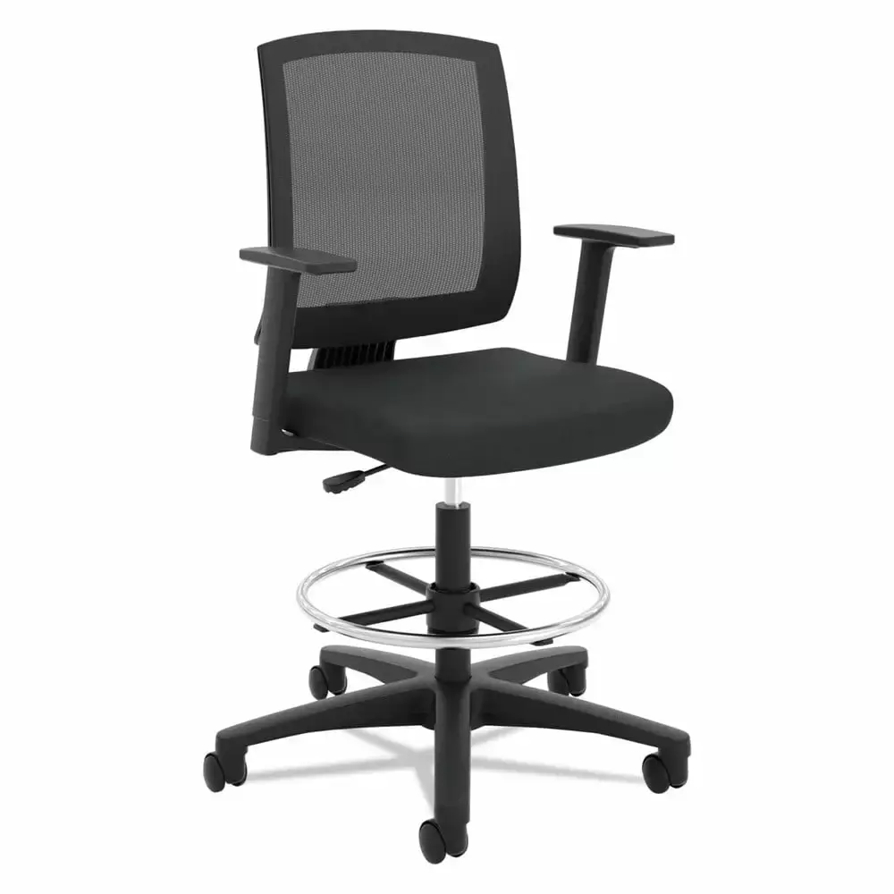basyx VL515 Mid-Back Mesh Task Stool with Fixed Arms Black Office Stool