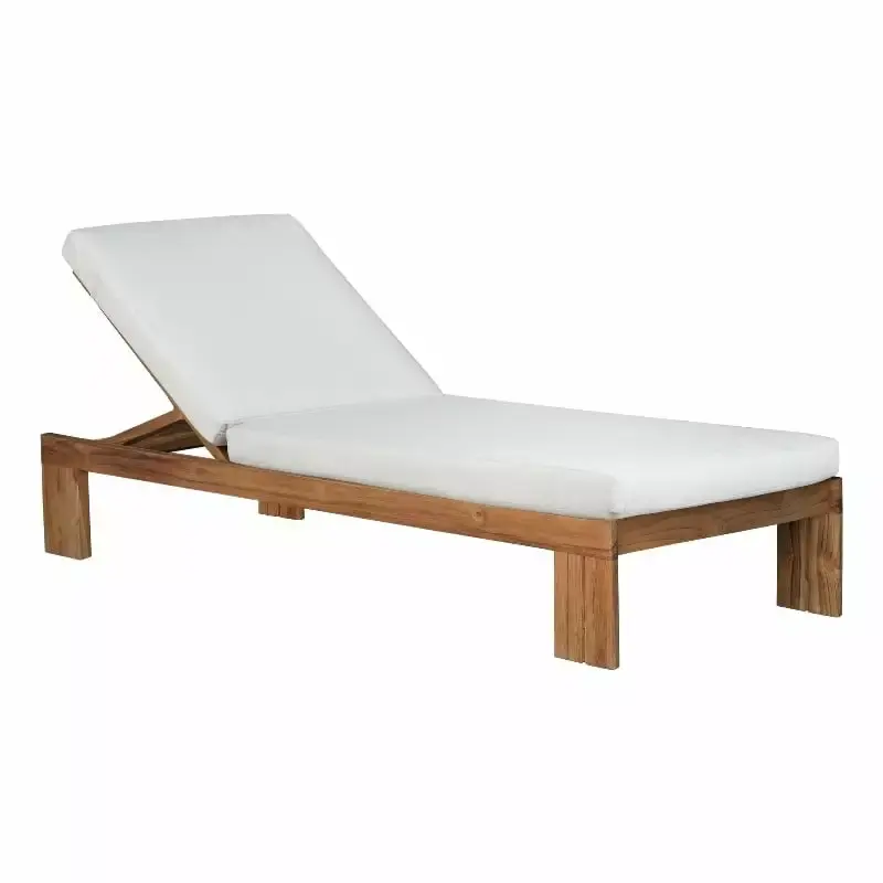Paradiso Outdoor Teak Chaise with Light Gray Fabric for Garden