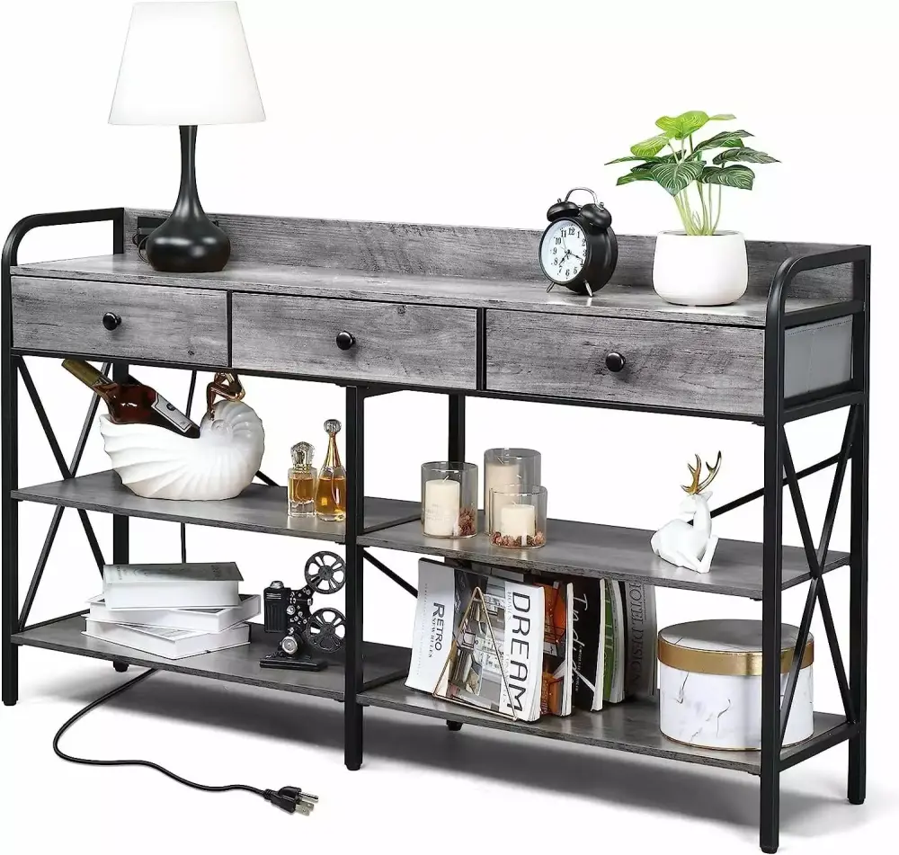 SamyoHome Console Table with Outlets and USB Ports 55 Entryway Table with Metal Frame