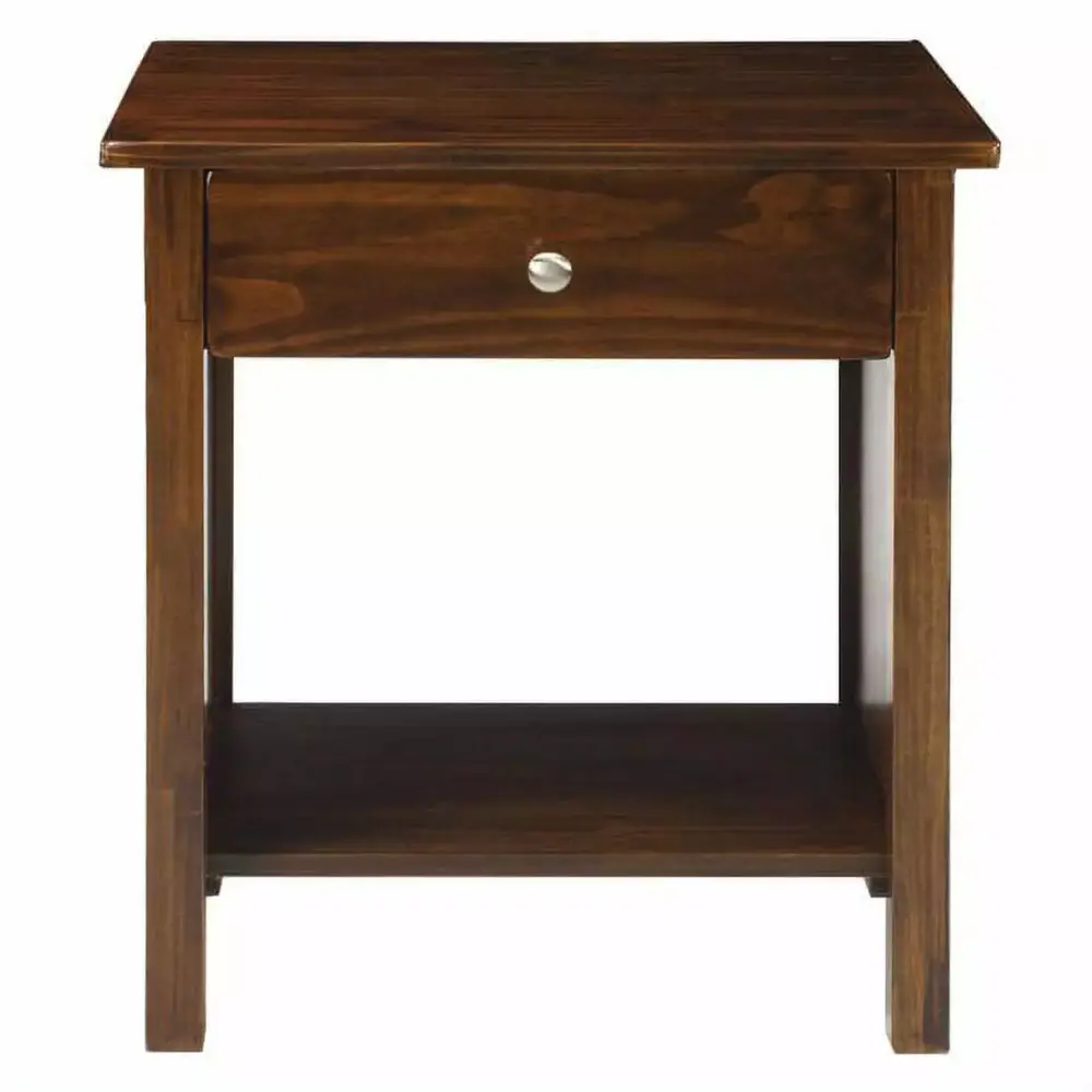 Casual Home 27H Wooden Nightstand with USB Ports and One Drawer - Warm Brown - Bedside Charging Table