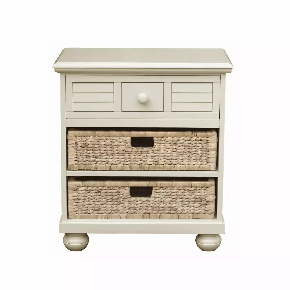 Sunset Trading Ice Cream At The Beach Wood Nightstand in Antique White - Coastal End Table