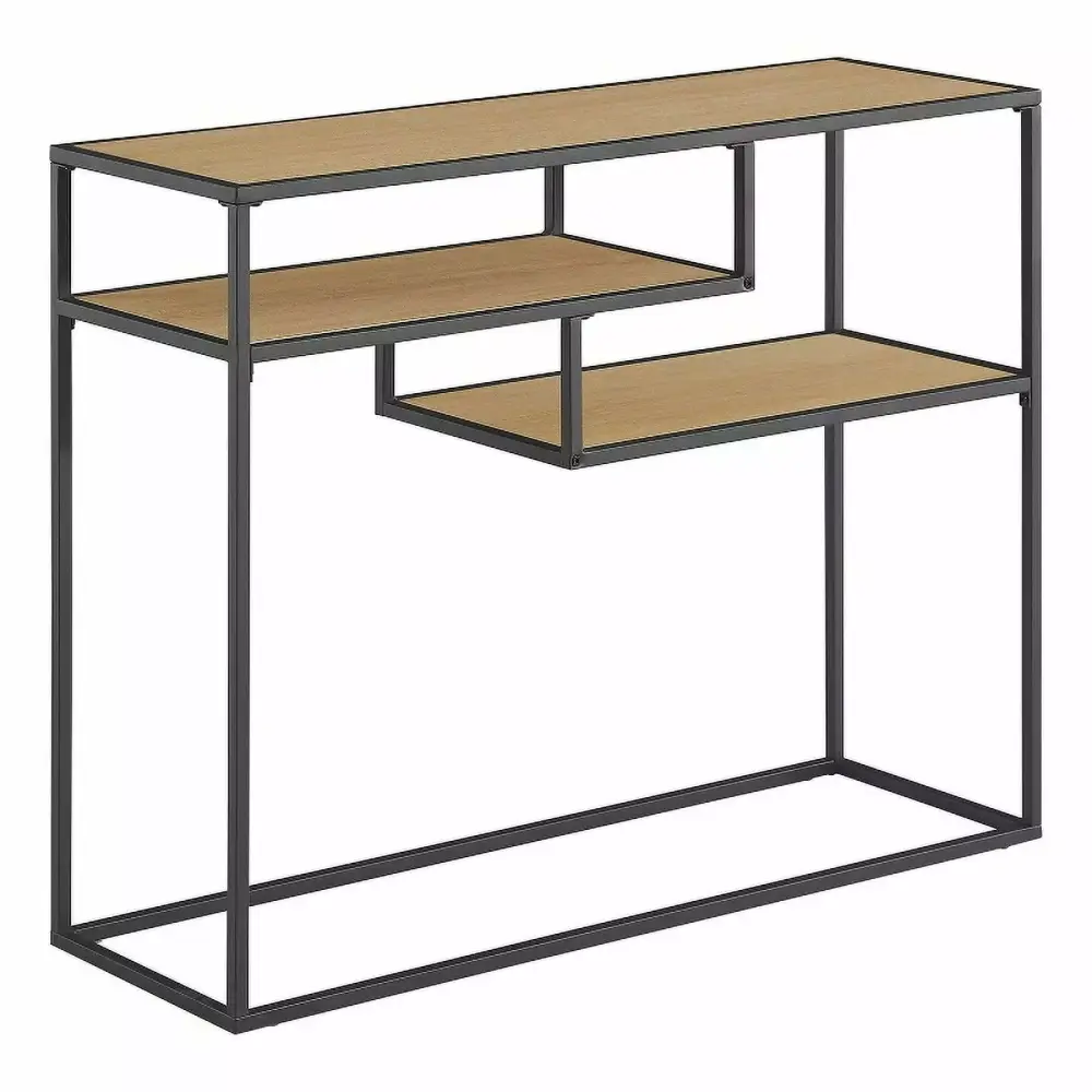 42 Metal and Wood Tiered Shelf Entry Table Oak Black Modern Console Table for Living Room
