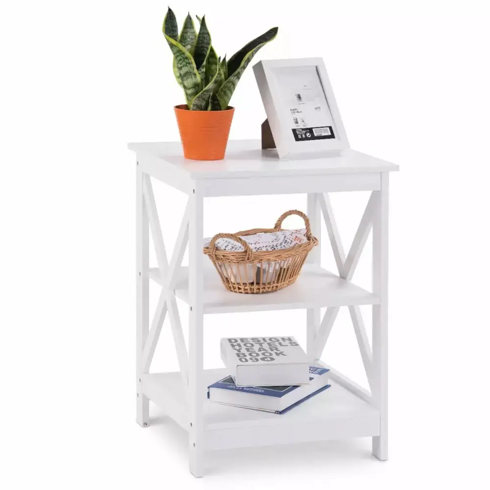 Costway 3-Tier Nightstand End Table Storage Display Shelf White Living Room Furniture