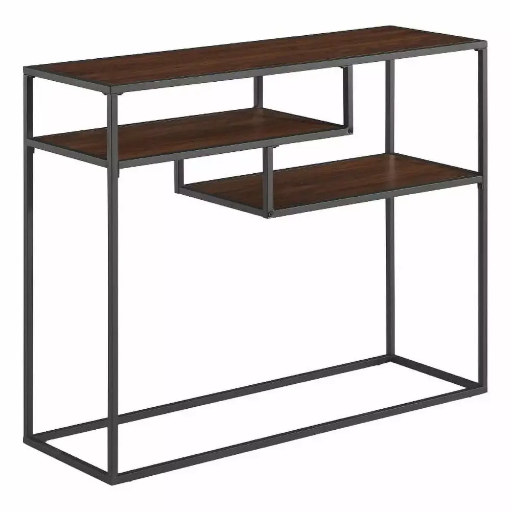 Pemberly Row 42 Metal and Wood Tiered Shelf Entry Table - Dark Walnut and Black