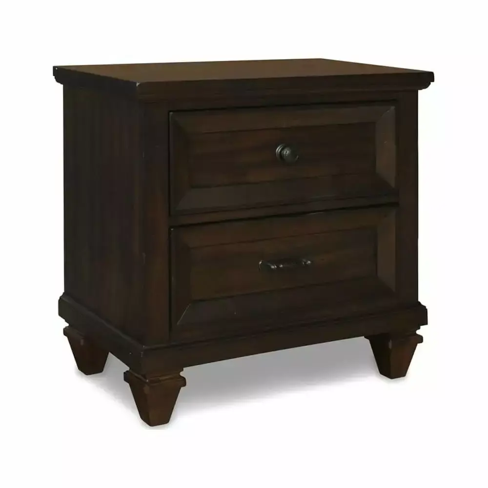 New Timeless Furniture Sevilla 2-Drawer Wood Nightstand in Walnut - Elegant Bedroom Side Table
