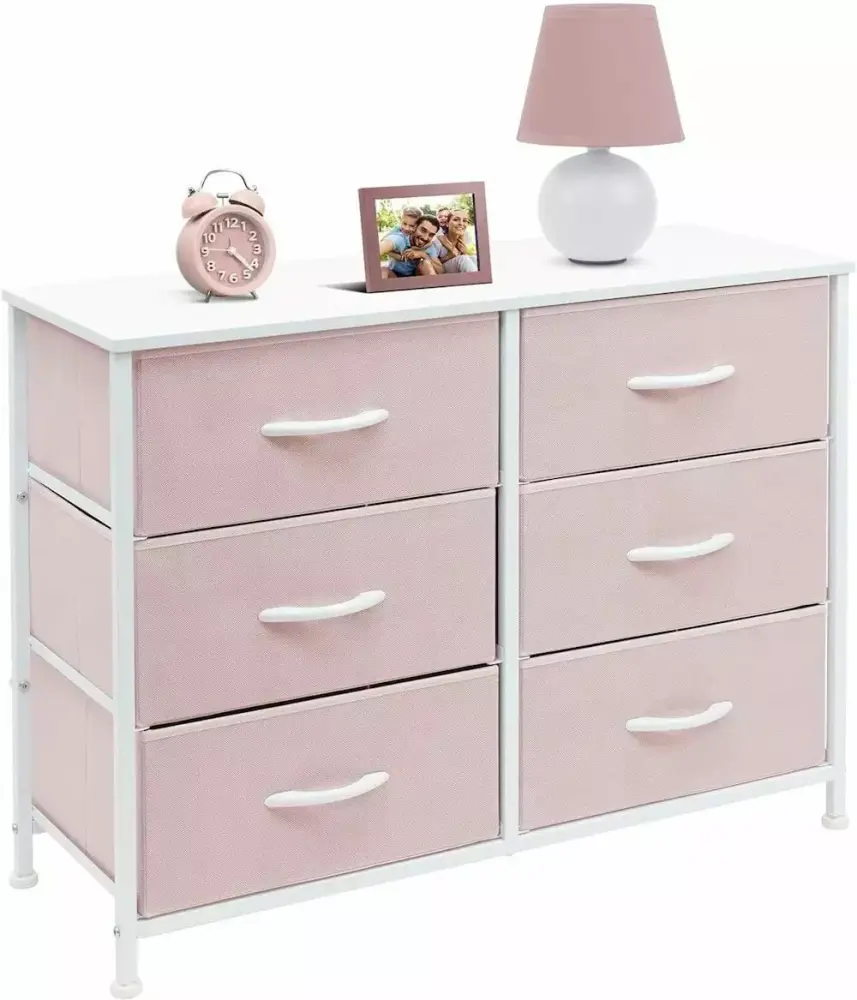 6 Drawers Dresser Storage Furniture Chest Tower Unit for Bedroom Pastel Pink Color