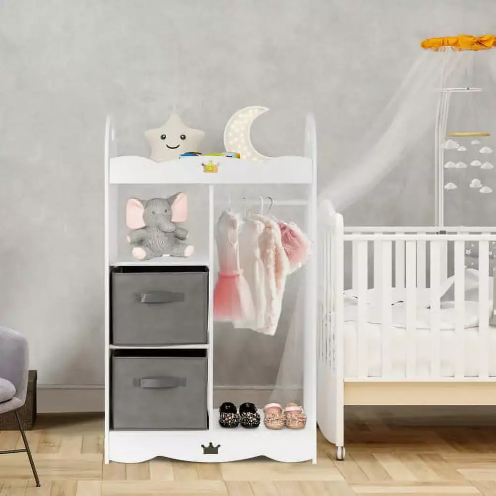 Kids Dress Up Storage Costume Closet with Mirror and Toy Bins in White