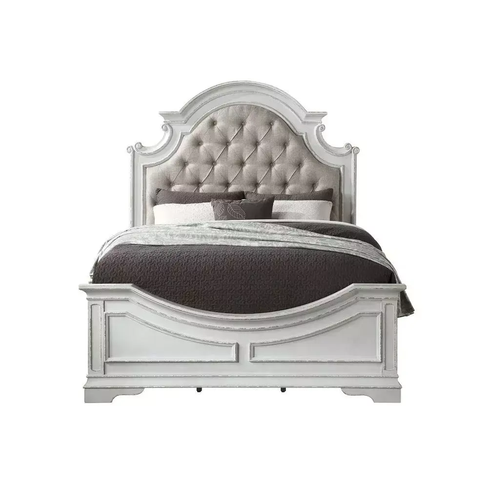 Beige PU & Antique White Bedroom Set by Acme Florian 28720Q-3pc