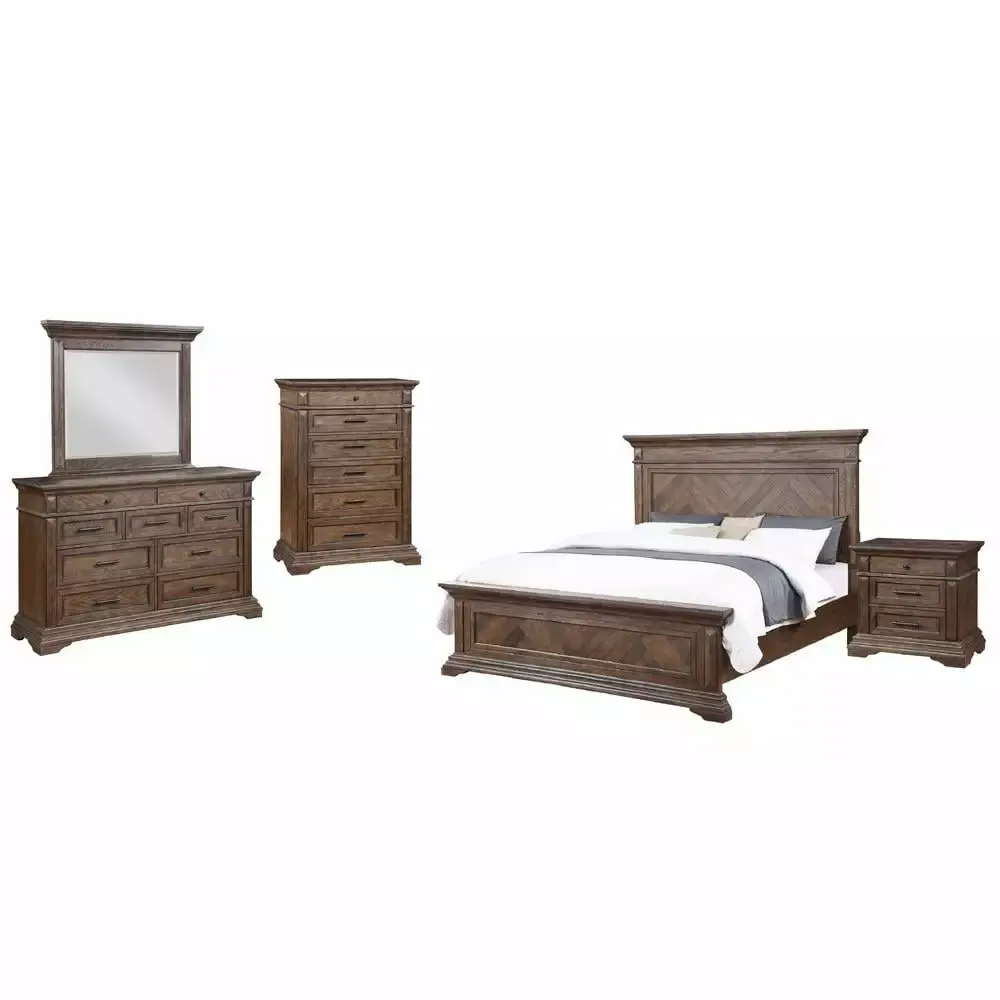 New Timeless Mar Vista 5-Piece Wood California King Bedroom Set in Walnut