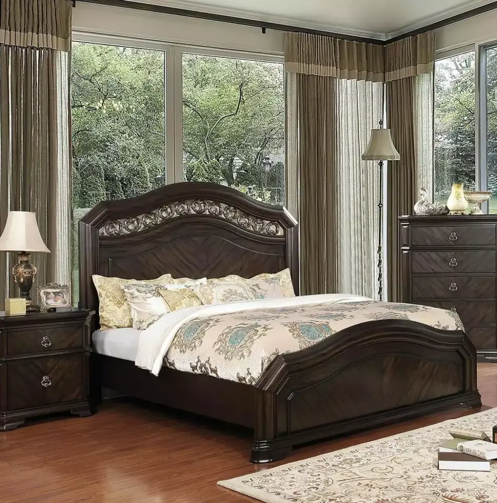 Traditional Espresso Solid Wood Queen Bedroom Set 5pcs Calliope by FOA