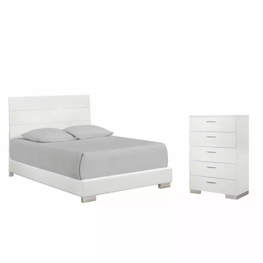 Coaster Felicity 2PC Set with Cal King Bed and Chest in White - Elegant Bedroom Furniture